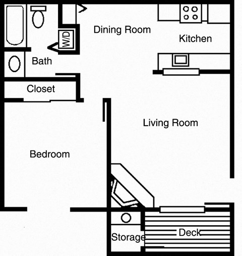 Acorn - 1 Bedroom 1 Bath Floor Plan Layout - 644 Square Feet at Woodlake Apartments, Kirkland, WA 98034